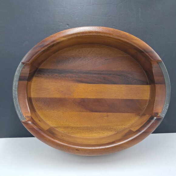 Nambe Neil Cohen Anvil 16" Wood & Metal Salad Bowl Set w/ Servers Model MT0350 - Picture 2 of 6